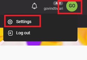 AdmitAD profile menu with Settings option