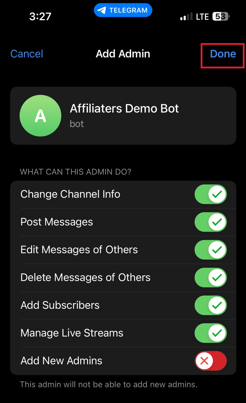 Bot admin permissions