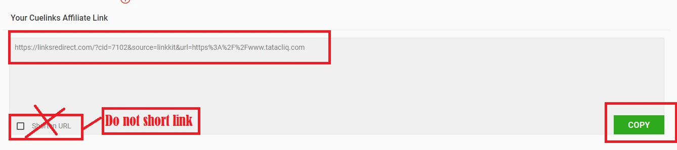 Generated Cuelinks link showing the cid parameter
