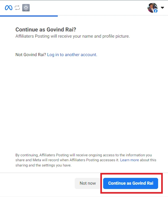 Continue as authorization window