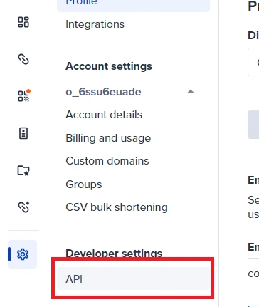 API section in Bitly settings