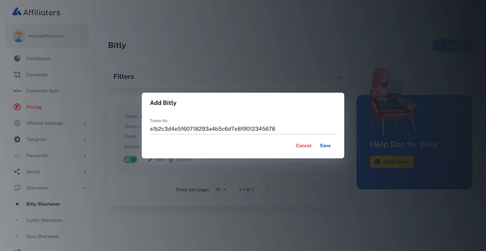 Add Bitly token form