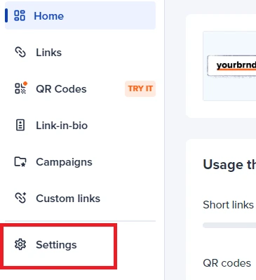 Bitly Settings menu
