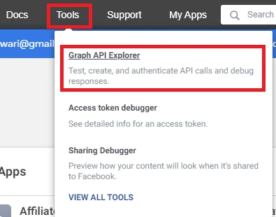 Graph API Explorer in the Tools menu
