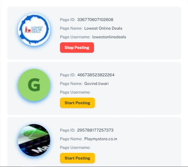 Start Posting button on a page