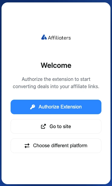 The extension welcome screen with an Authorize Extension button