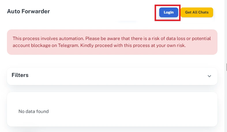 Forwarder page with Login button