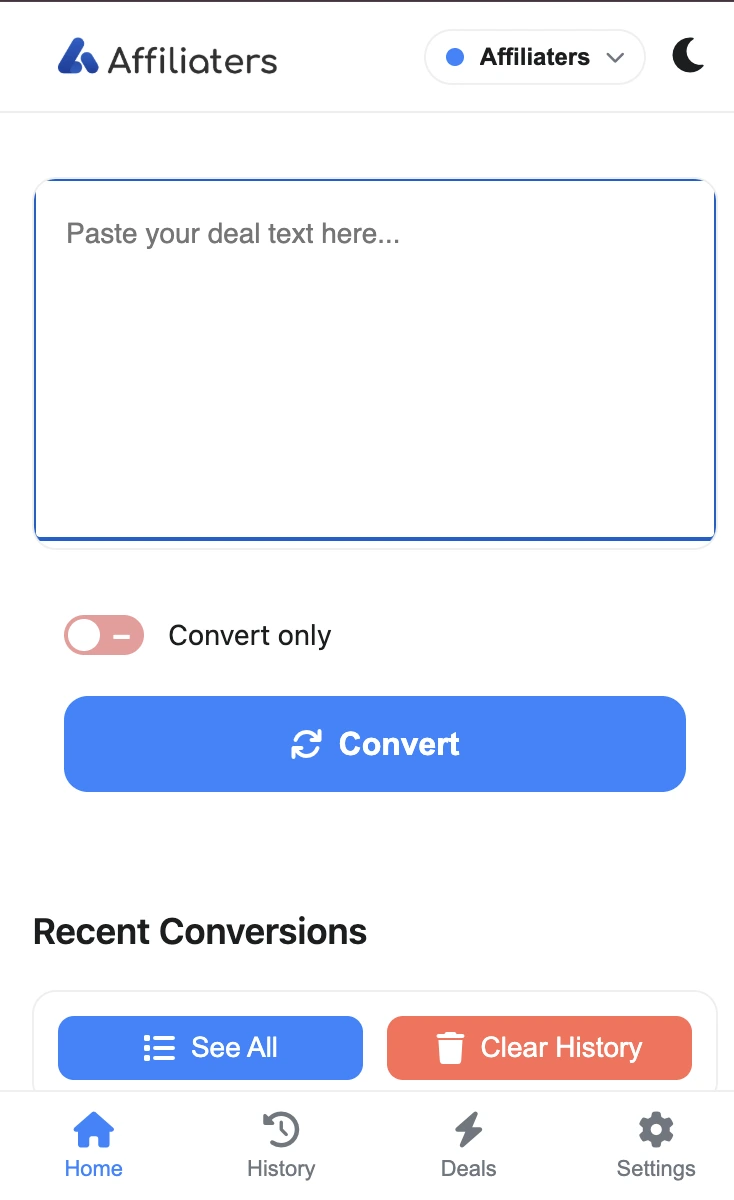 The extension popup with a paste box, a Convert only switch and a Convert button